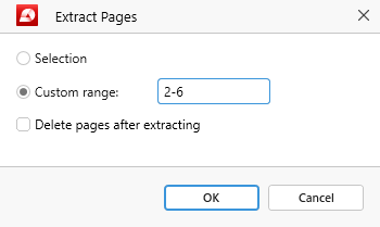PDF Extra: extract pages dialog window